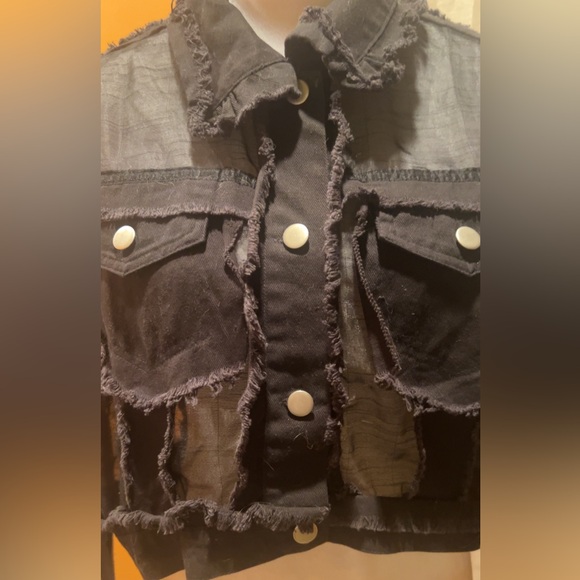 Women’s Black Sheer Distressed Transparent Jacket Top Cover-Up XS - Picture 2 of 8